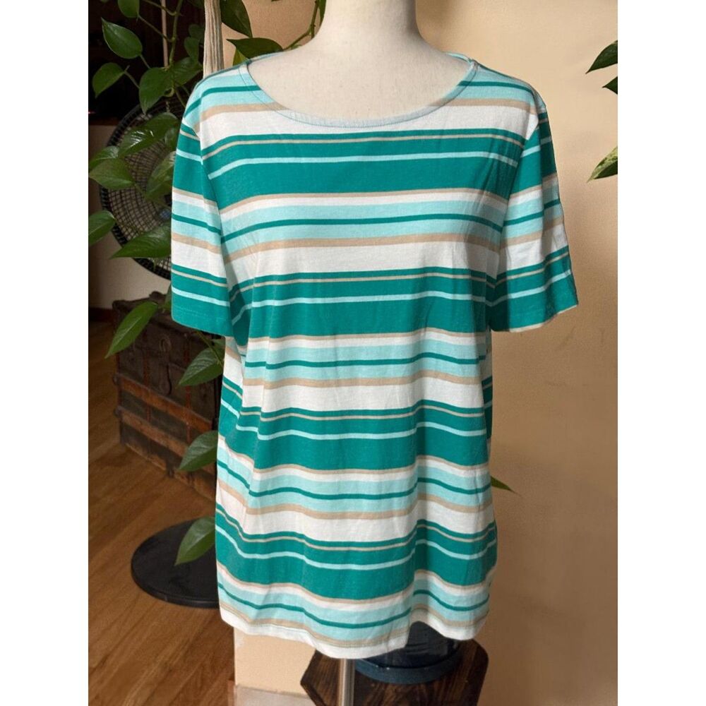 Striped Short Sleeve Top Green, White & Cream